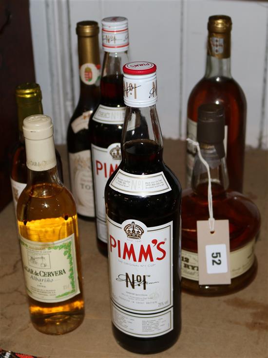 Mixed wines & spirits, inc 1988 Dessewffy Tokaji, Van Ryn Brandy, Pims, Montbazillac 1976 etc (7)